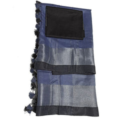 Vista Blue Bhagalpuri Handloom women's Linen Slub Blend Saree With Black Pipin Contrast Blouse Piece - View 3