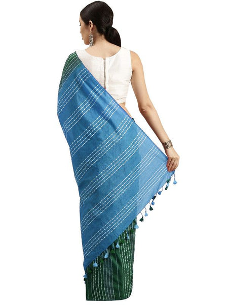 Hooker's Green & Cyan women's Kota Art Silk Saree With Blouse Piece - View 2
