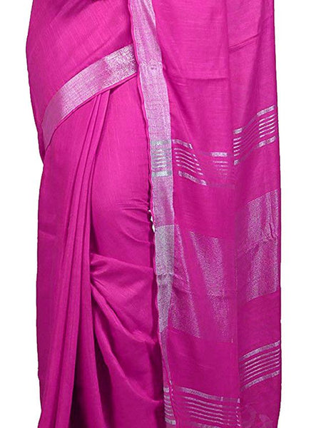 Pink Bhagalpuri women's Handloom Linen Cotton Ethnic Wear Saree With Running Unstitched Blouse Piece - View 5