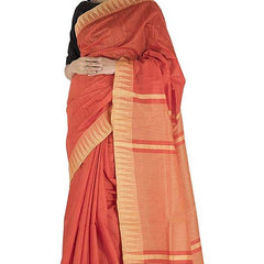 Vermilion Red women's Bhagalpuri Handloom Kota Silk Temple Border Saree And Variation Of Colors With Striped Blouse Piece - View 2