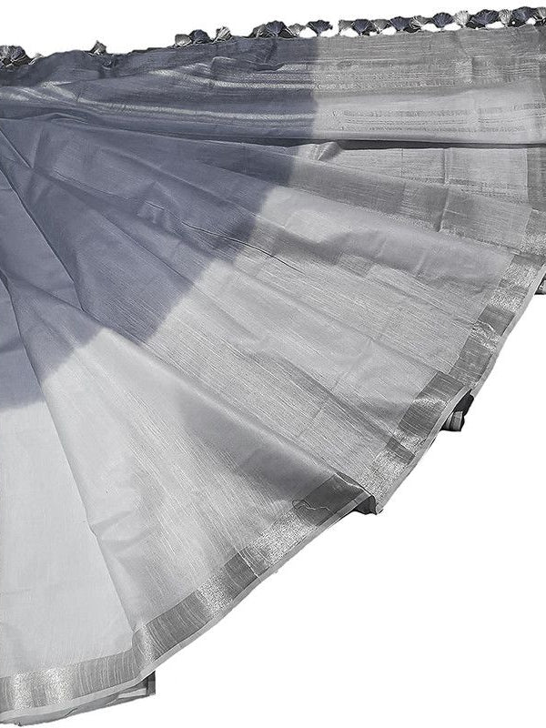 Grey women's Bhagalpuri Linen-Slub Blend Two Dye Saree With Blouse Piece - View 3