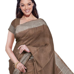 Brown women's Bhagalpuri Handloom Linen Blend Saree And Variation Of Colors With Running Unstiched Blouse Piece - View 5