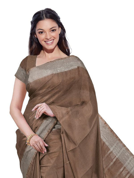 Brown women's Bhagalpuri Handloom Linen Blend Saree And Variation Of Colors With Running Unstiched Blouse Piece - View 5