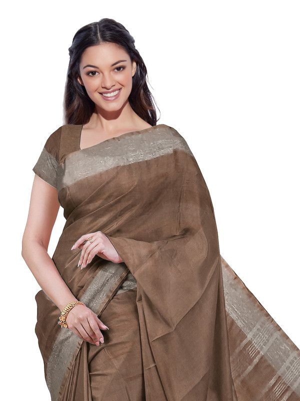 Brown women's Bhagalpuri Handloom Linen Blend Saree And Variation Of Colors With Running Unstiched Blouse Piece - View 5