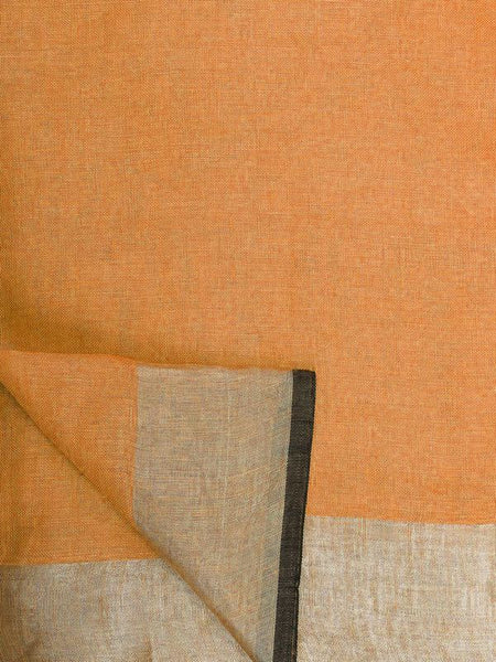Carrot Orange women's Bhagalpuri Blend Linen Saree With Black Pipine Contrast Blouse Piece - View 5