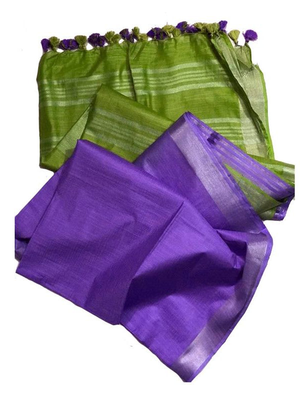 Ethnic Wear Bhagalpuri Handloom Cotton Linen Blend Two Dye Saree With Running Unstitched Blouse Piece - View 2