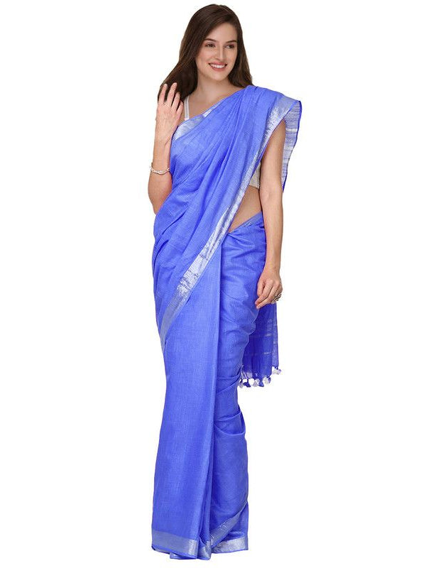Blue women's Cotton Slub Saree With Blouse Piece