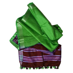 Maroon & Kelly Green Bhagalpuri women's Ethnic Wear Handloom Linen Cotton Blend Zari Border Two Dye Saree With Running Unstitched Blouse Piece - View 2