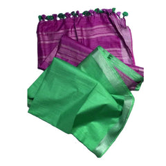 Electric Purple & Emerald Green women's Ethnic Wear Bhagalpuri Handloom Cotton Slub Blend Two Dye Saree With Running Unstitched Blouse Piece
