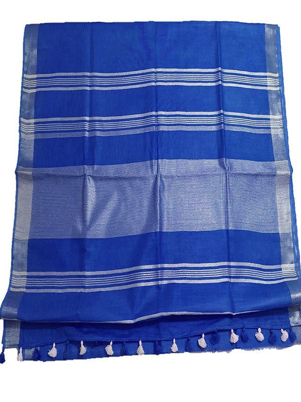 Celtic Blue women's Bhagalpuri Linen Blend Saree With Blouse Piece - View 2