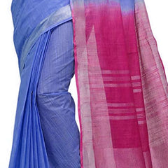 Bhagalpuri Handloom Linen Slub Blend Two Dye Saree With Running Unstitched Blouse Piece - View 5