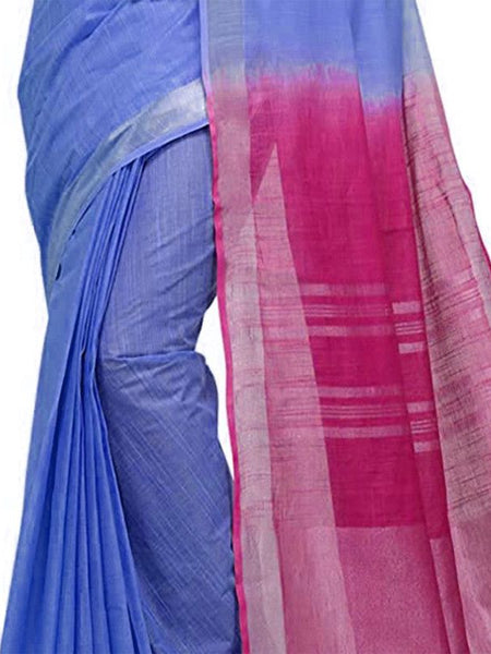 Bhagalpuri Handloom Linen Slub Blend Two Dye Saree With Running Unstitched Blouse Piece - View 5