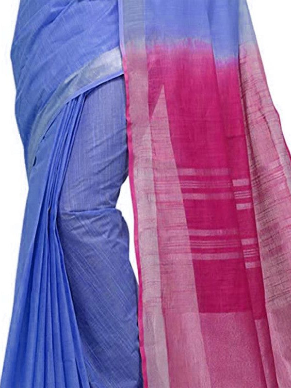 Bhagalpuri Handloom Linen Slub Blend Two Dye Saree With Running Unstitched Blouse Piece - View 5