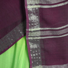 Neon Green & Byzantium Purple women's Bhagalpuri Handloom Linen Slub Blend Two Dye Saree With Running Unstitched Blouse Piece - View 6