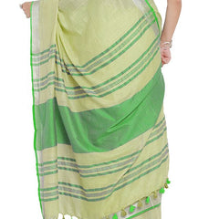 Mindaro Green-Green women's Bhagalpuri Handloom Cotton Linen Blend Contrast Pallu Saree And Unstitched Contrast Blouse Piece - View 6