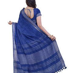 Cobalt Blue & Grey women's Bhagalpuri Handloom Cotton-Linen Blend Saree Combo (Pack Of 2) With Running Unstiched Blouse Piece - View 4