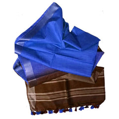 Caput Brown & Brandeis Blue women's Ethnic Wear Bhagalpuri Handloom Cotton Linen Blend Two Dye Saree With Running Unstitched Blouse Piece - View 6