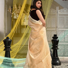 Cotton Tissue Silk Geometric Pattern Designer Saree (Ecru_Beige) - View 4