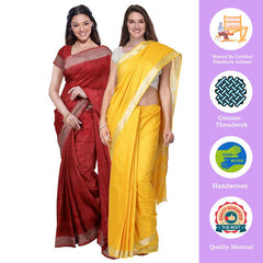 Red & Yellow women's Bhagalpuri Handloom Cotton-Linen Blend Saree Combo (Pack Of 2) With Running Unstiched Blouse Piece - View 2