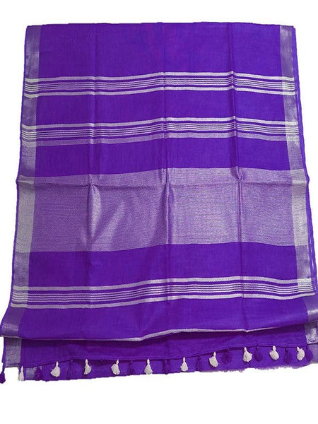 Electric Violet women's Bhagalpuri Linen Saree With Blouse Piece - View 3