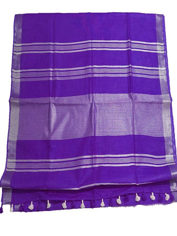 Electric Violet women's Bhagalpuri Linen Saree With Blouse Piece - View 3
