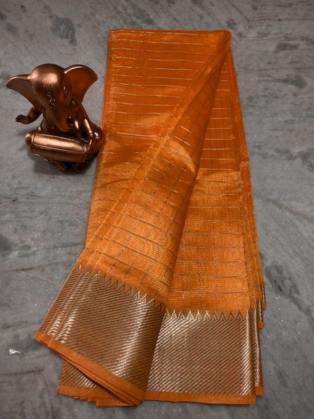 Cotton Silk Handloom Bhagalpuri Wide Border Check Saree