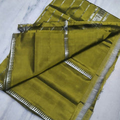 Cotton Handloom Mangalagiri Silk Saree with Temple Border (100224 Olive_Green) - View 2