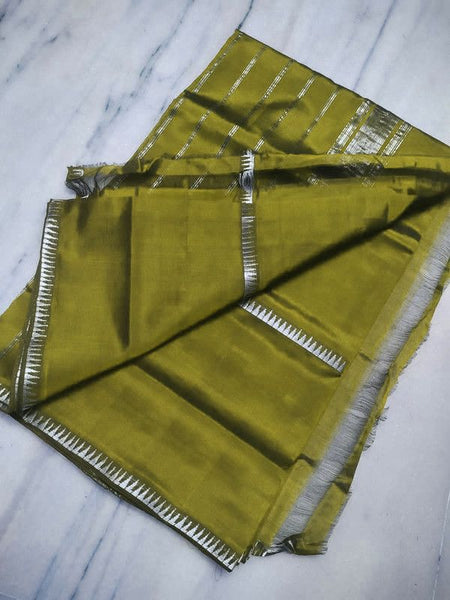 Cotton Handloom Mangalagiri Silk Saree with Temple Border (100224 Olive_Green) - View 2