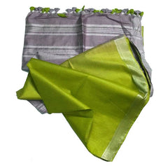 Grey & Apple Green women's Ethnic Wear Bhagalpuri Handloom Cotton Linen Blend Two Dye Saree With Running Unstitched Blouse Piece - View 2