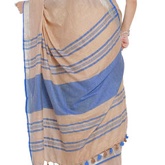 Bhagalpuri Handloom Cotton Linen Blend Contrast Pallu Saree And Unstitched Contrast Blouse Piece - View 6