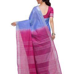 Bhagalpuri Handloom Linen Slub Blend Two Dye Saree With Running Unstitched Blouse Piece - View 4