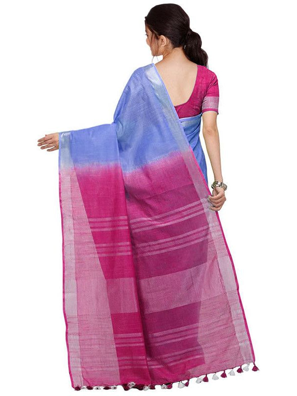 Bhagalpuri Handloom Linen Slub Blend Two Dye Saree With Running Unstitched Blouse Piece - View 4