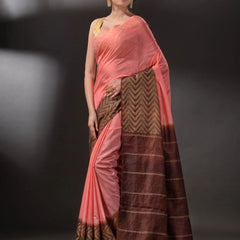 Semi Tussar Silk Two Dye Saree with Blouse Piece (Suglu_Pink &  Eclip_Brown) - View 2