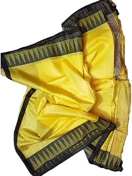 Yellow women's Bhagalpuri Handloom Kota Silk Temple Border Saree And Variation Of Colors With Striped Blouse Piece - View 5