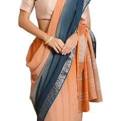 Bhagalpuri Handloom Linen Slub Blend Two Dye Saree With Running Unstitched Blouse Piece