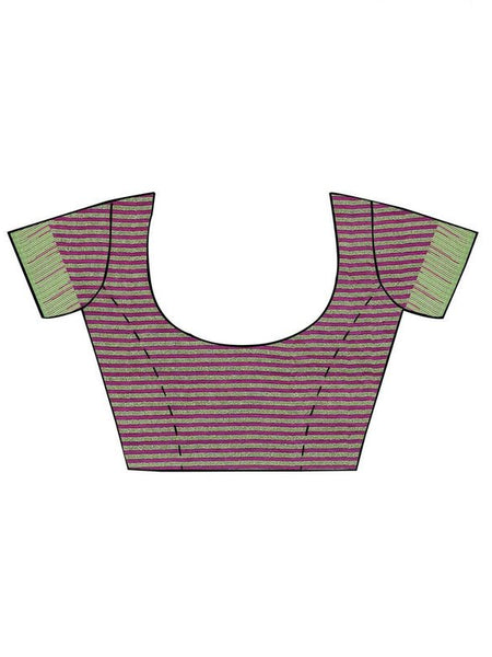 Hot Pink women's Bhagalpuri Handloom Kota Silk Temple Border Saree And Variation Of Colors With Striped Blouse Piece - View 2