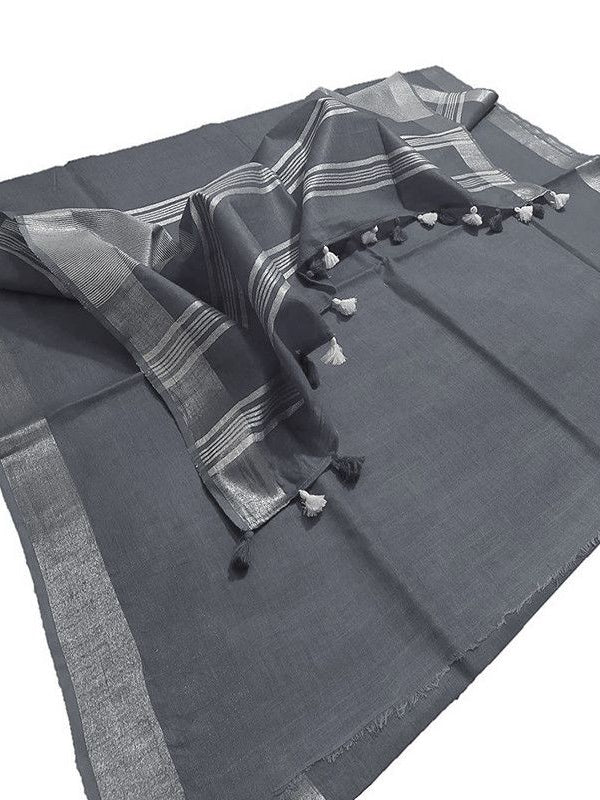 Grey women's Bhagalpuri Linen Saree With Blouse Piece - View 4