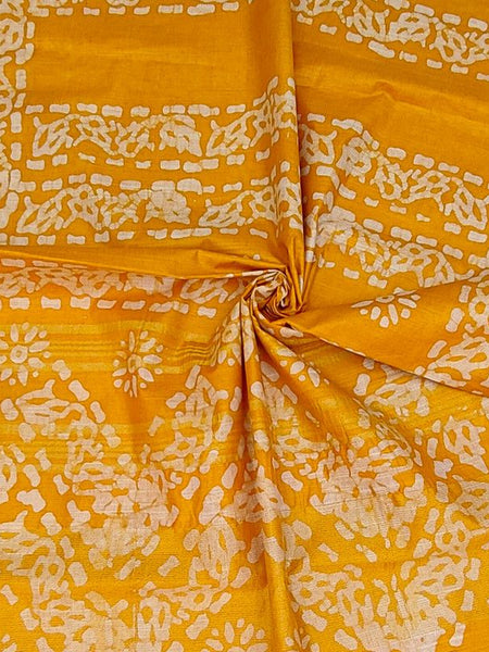 Linen Cotton Blend Handloom Batik Print Saree (GLBR_Gold-Gamboge_Yellow) - View 3