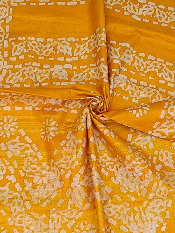 Linen Cotton Blend Handloom Batik Print Saree (GLBR_Gold-Gamboge_Yellow) - View 3