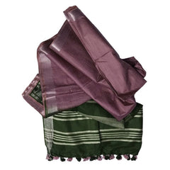 Hunter Green & Redwood Brown women's Ethnic Wear Bhagalpuri Handloom Linen Slub Blend Two Dye Saree With Running Unstitched Blouse Piece