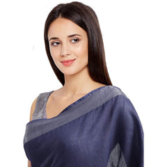 Dark Blue women's Bhagalpuri Handloom Blend Linen-Cotton Saree With Running Unstiched Blouse Piece_Free Size_Variation Of Colors - View 3