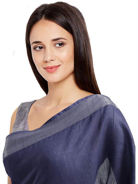 Dark Blue women's Bhagalpuri Handloom Blend Linen-Cotton Saree With Running Unstiched Blouse Piece_Free Size_Variation Of Colors - View 3