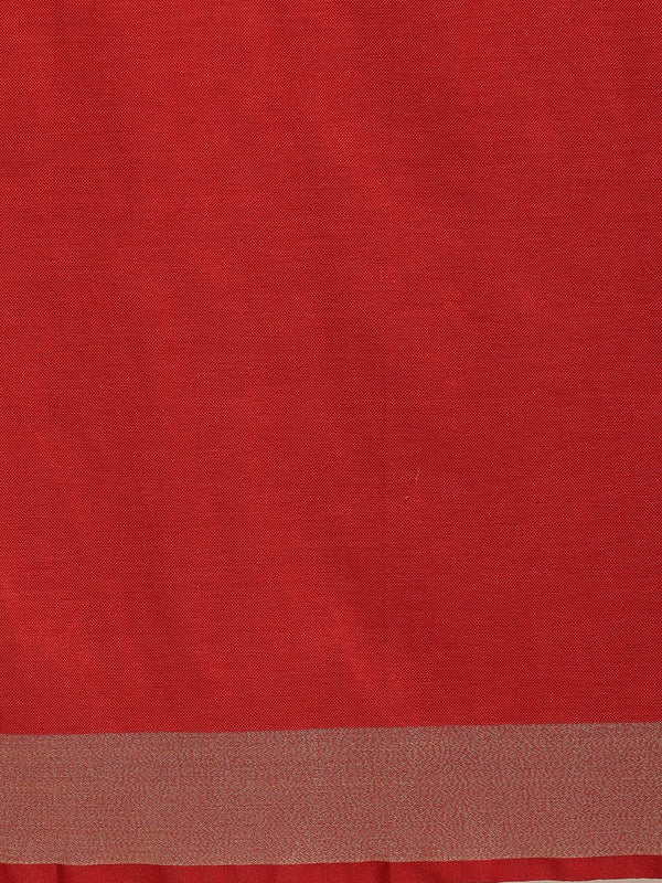 Linen Cotton Blend Contrast Handloom Bhagalpuri Saree for Women (Gold-Calico_Beige-Red) - View 7