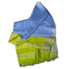 Apple Green & Jordy Blue women's Ethnic Wear Bhagalpuri Handloom Cotton Linen Blend Two Dye Saree With Running Unstitched Blouse Piece - View 4
