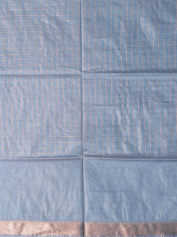 Mangalgiri Cotton Silk Glausious Blue Handloom Check Saree - View 3