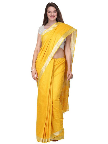 Bhagalpuri Handloom Linen Blend Saree And Variation Of Colors With Running Unstiched Blouse Piece