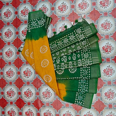 Bhagalpuri Handloom Linen Blend Batik Saree With Running BLouse Piece - View 2