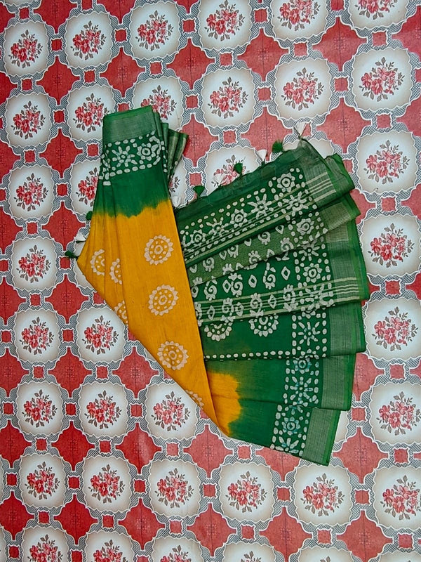 Bhagalpuri Handloom Linen Blend Batik Saree With Running BLouse Piece - View 2