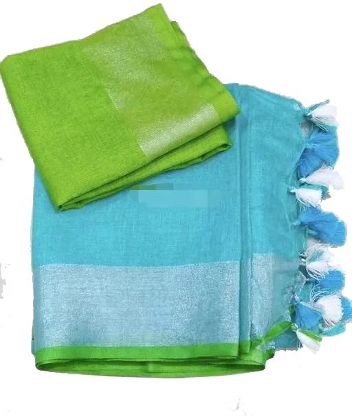 Robbin Egg Blue women's Bhagalpuri Blend Linen Saree With Contrast Blouse Piece - View 7