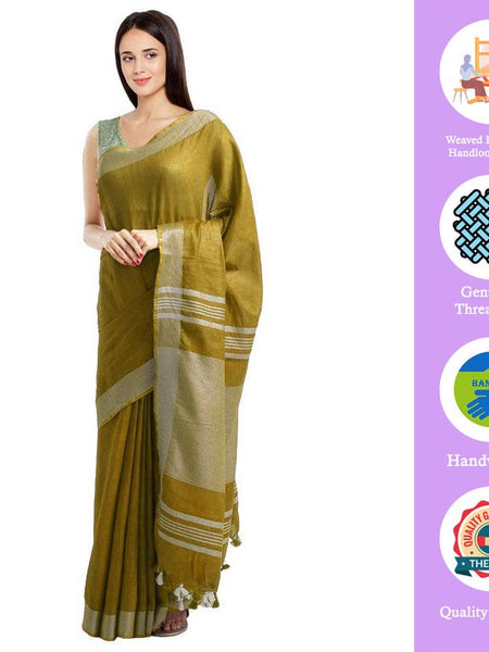 Bhagalpuri Handloom Blend Linen-Cotton Saree With Running Unstiched Blouse Piece_Free Size_Variation Of Colors - View 2